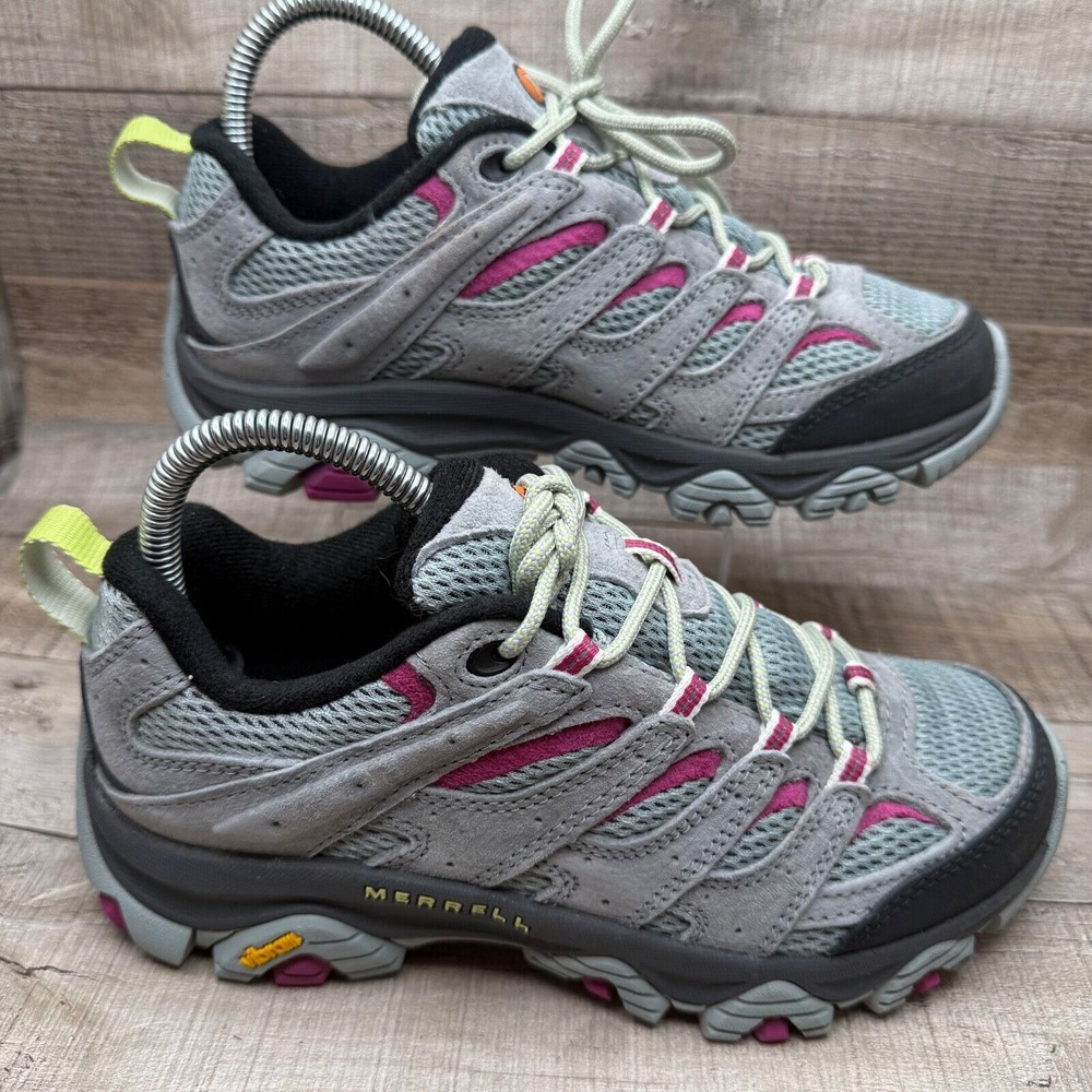 Merrell Moab 3 Hiking Shoes Womens 6.5 6 1/2 Monument Fuchsia Gray Grey Vibram